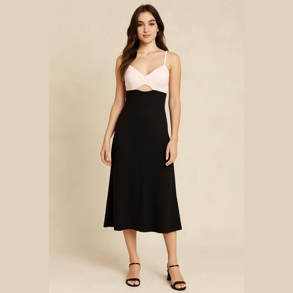 House of Harlow 1960 x Revolve two tone beige & black satin cutout slip dress M